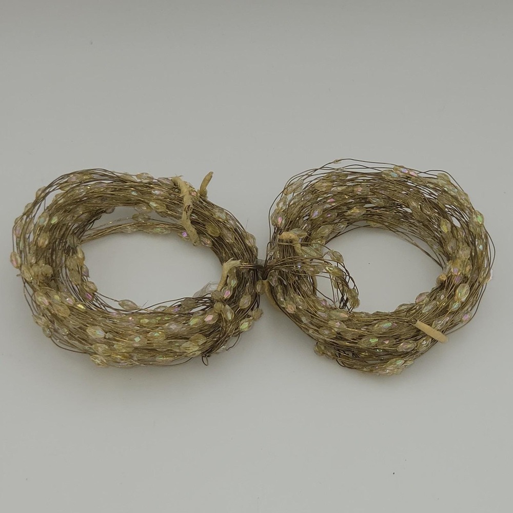 Vintage Lots of 2 Delicate Iridescent Golden Beads Wire 6ft. Long Garland